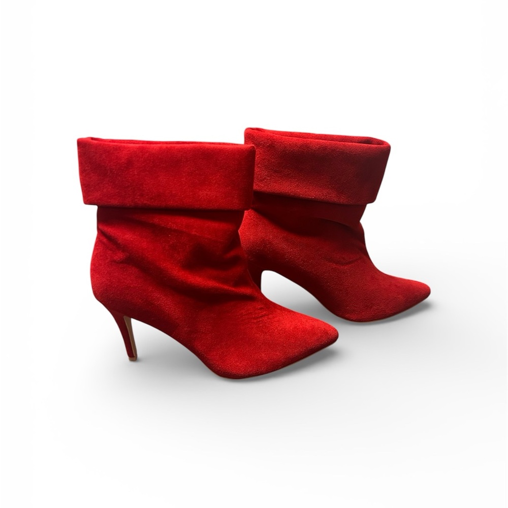 Perphy Elegant Red Faux Suede Women's Boots - Picture 2 of 4